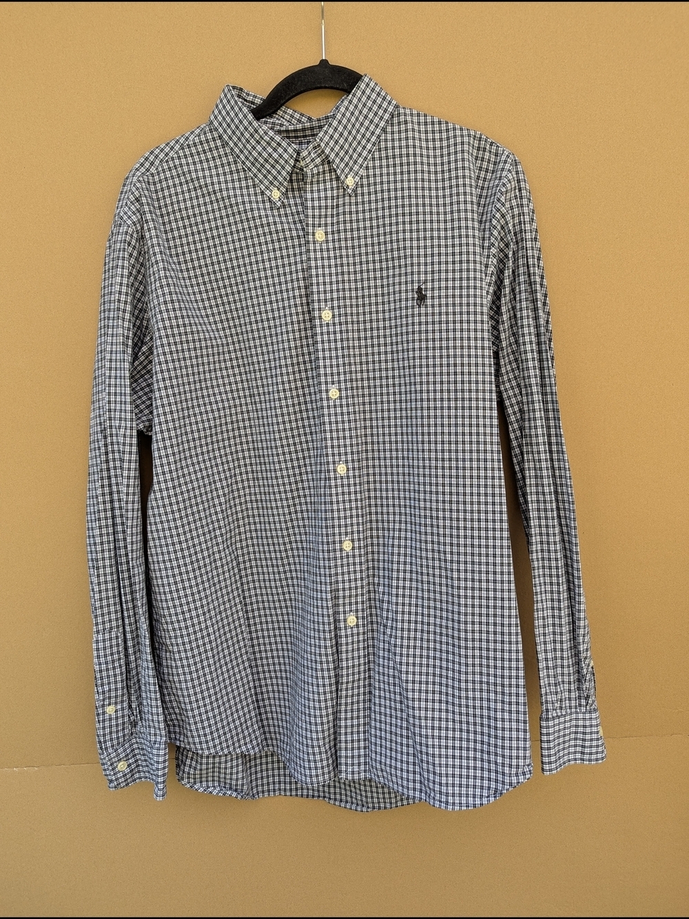 Ralph Lauren Button Down Shirt Black White Gingham Office Classic Mens XL Cotton